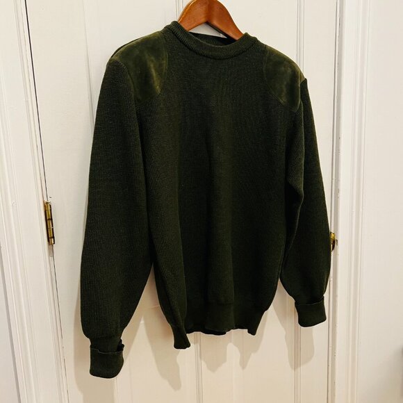Barbour 100% Wool Suede leather Shoulder & Elbow Patch Gun Sweater Size Medium - Picture 6 of 16